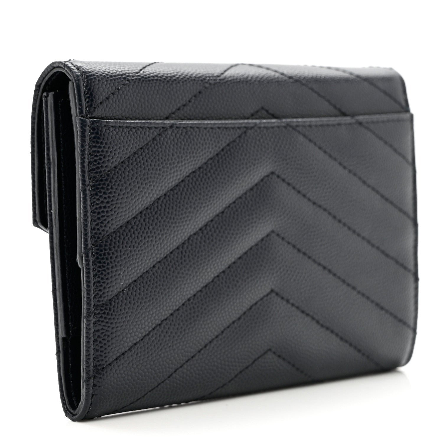 Saint Laurent Grain De Poudre Matelasse Chevron Small Monogram Passport Case Deep Marine 3 of 7