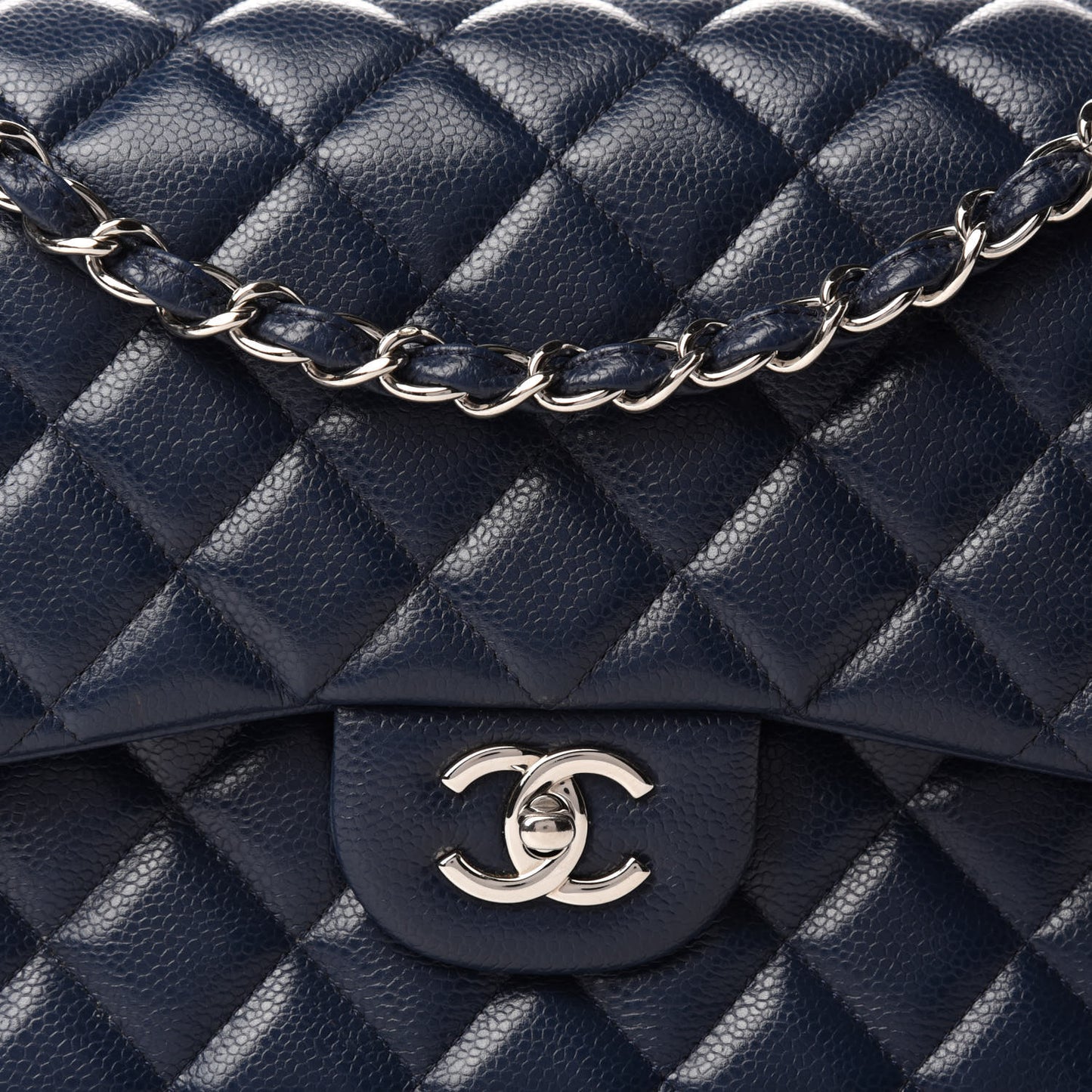 Caviar Quilted Jumbo Double Flap Dark Blue