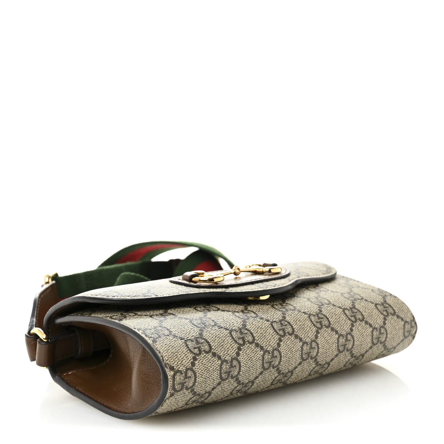 GG Supreme Monogram Azalea Calfskin Web Mini Horsebit 1955 Chain Shoulder Bag Beige Ebony Brown Sugar