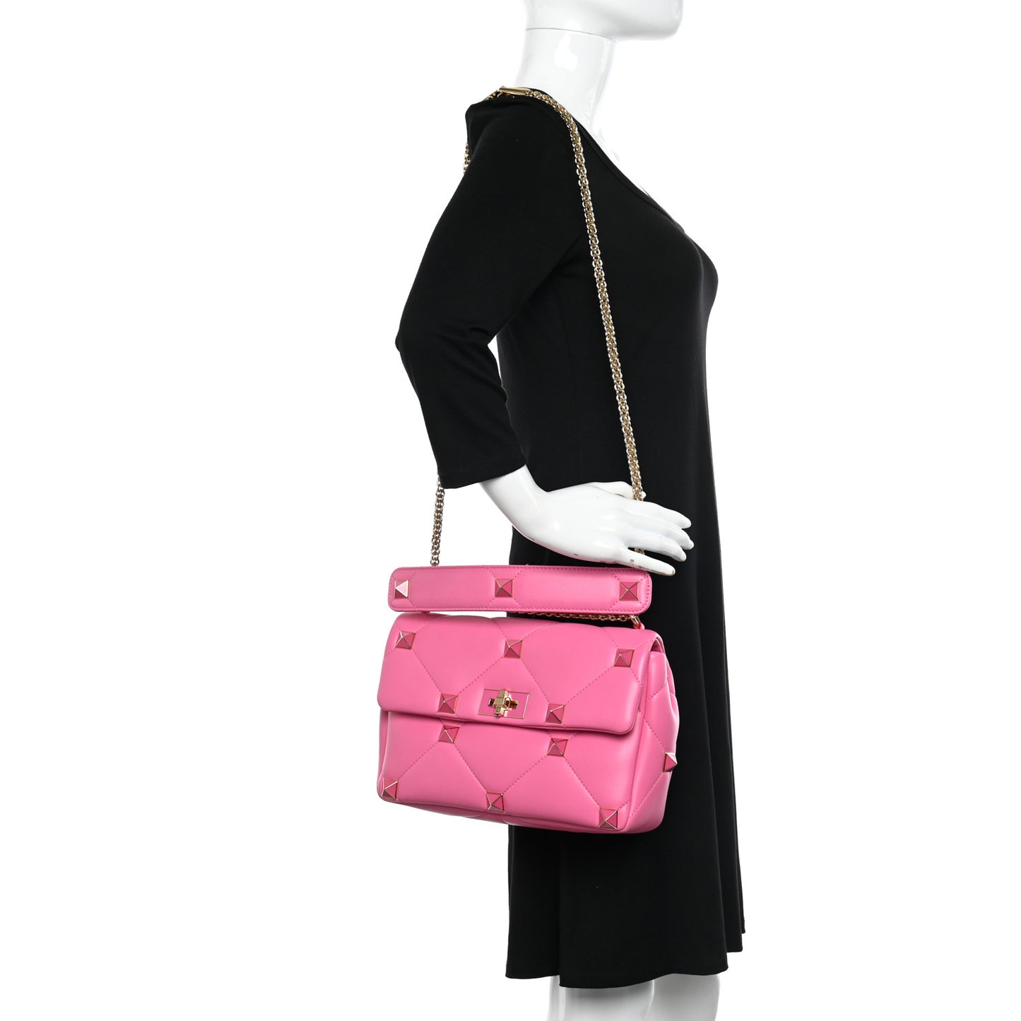 Nappa Enamel Large Roman Stud Shoulder Bag Feminine Pink