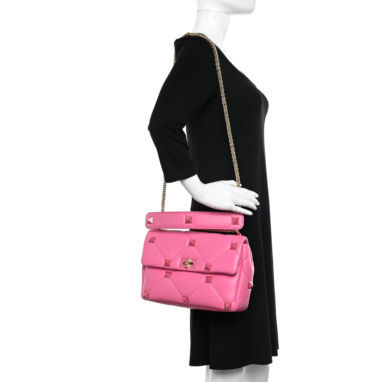 Valentino Garavani Nappa Enamel Large Roman Stud Shoulder Bag Feminine Pink 2 of 10