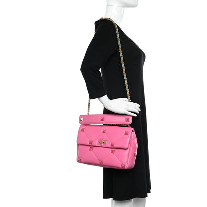 Valentino Garavani Nappa Enamel Large Roman Stud Shoulder Bag Feminine Pink 2 of 10