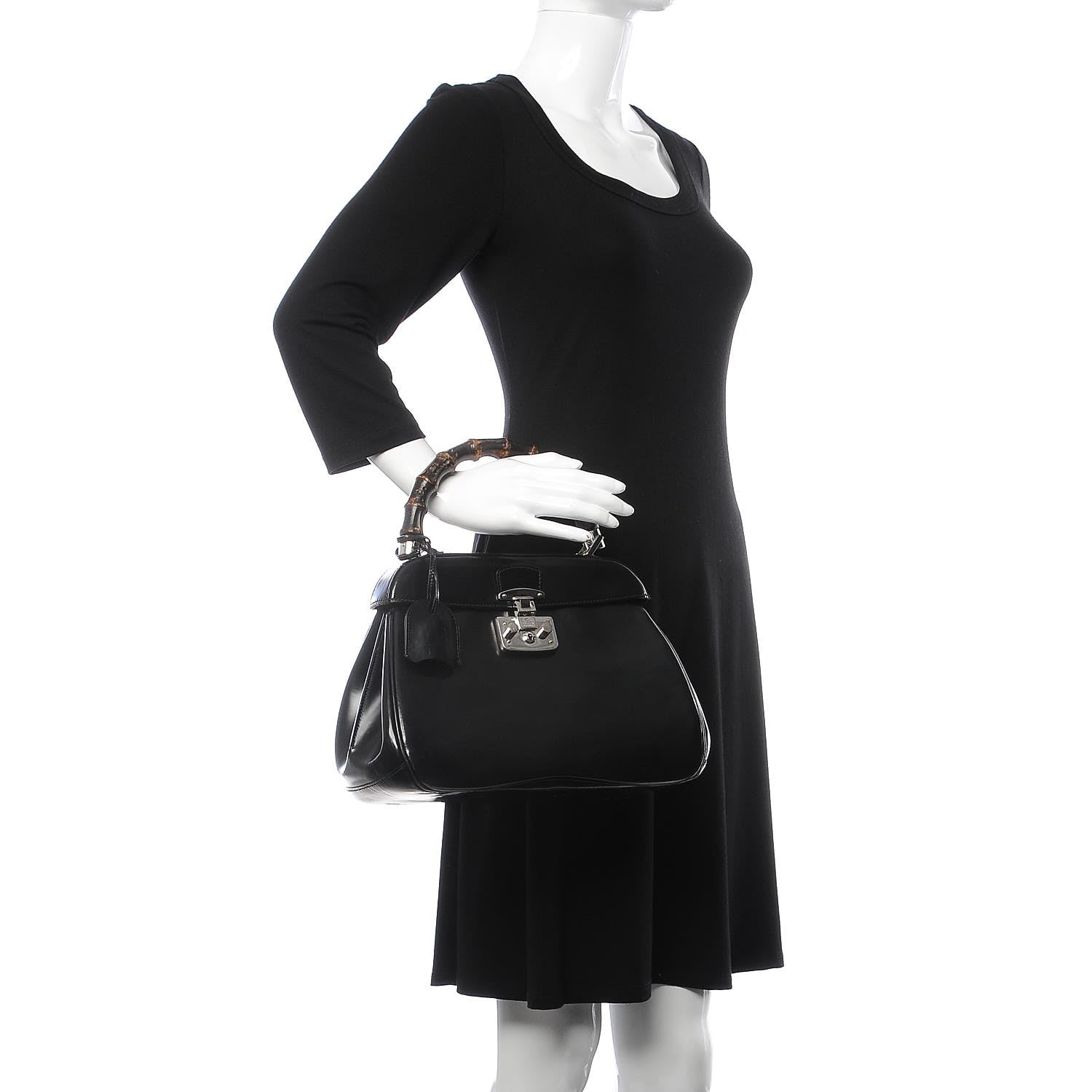 Gucci Regent Calfskin Bamboo Medium Lady Lock Top Handle Bag Black 2 of 13