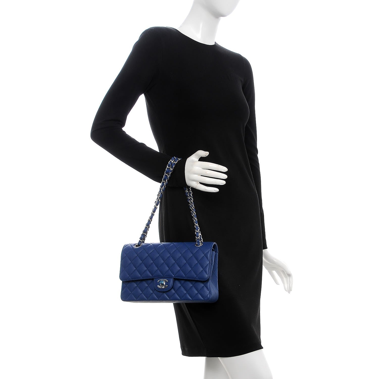 Chanel Caviar Quilted Medium Double Flap Dark Blue 3 of 10