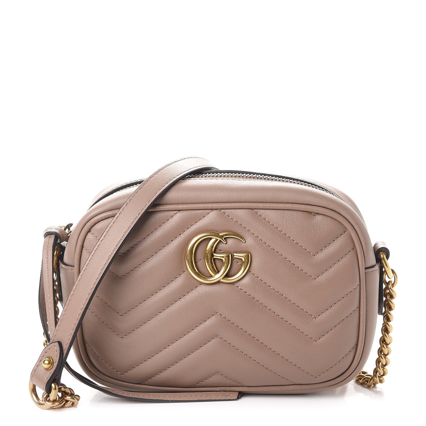 Calfskin Matelasse Mini GG Marmont Chain Shoulder Bag Nude