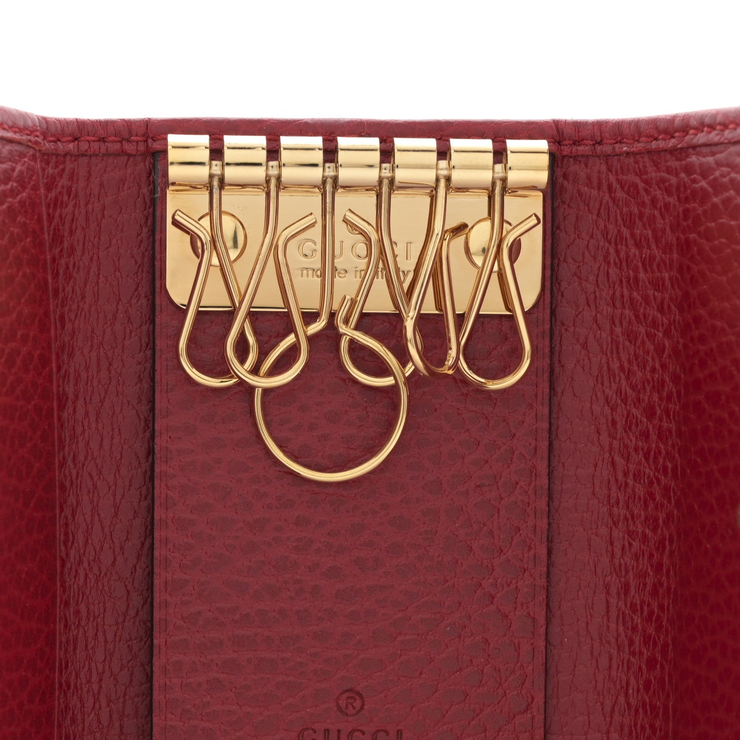 Gucci Pebbled Calfskin GG Marmont 6 Key Holder Hibiscus Red 6 of 8
