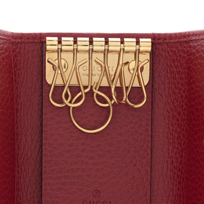 Gucci Pebbled Calfskin GG Marmont 6 Key Holder Hibiscus Red 6 of 8