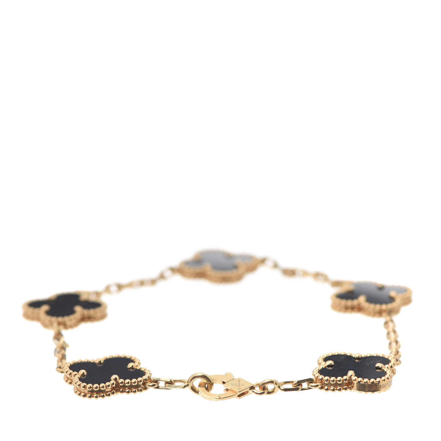 Van Cleef & Arpels 18K Yellow Gold Black Onyx 5 Motifs Vintage Alhambra Bracelet 3 of 8