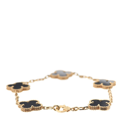 Van Cleef & Arpels 18K Yellow Gold Black Onyx 5 Motifs Vintage Alhambra Bracelet 3 of 8