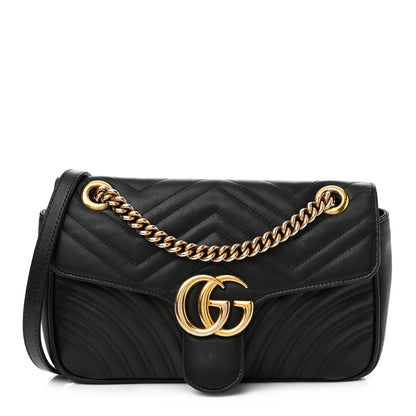 Gucci Calfskin Matelasse Small GG Marmont Shoulder Bag Black 1 of 10