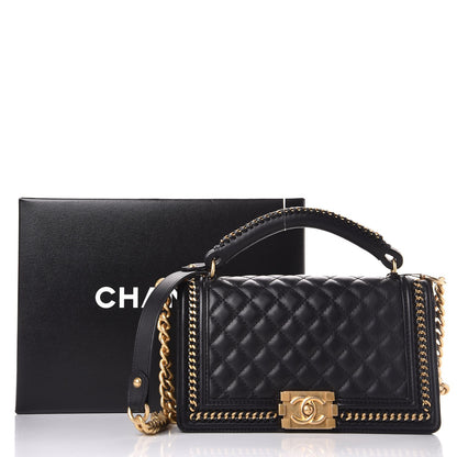 Chanel Calfskin Quilted Medium Boy Top Handle Flap Black 8 of 8