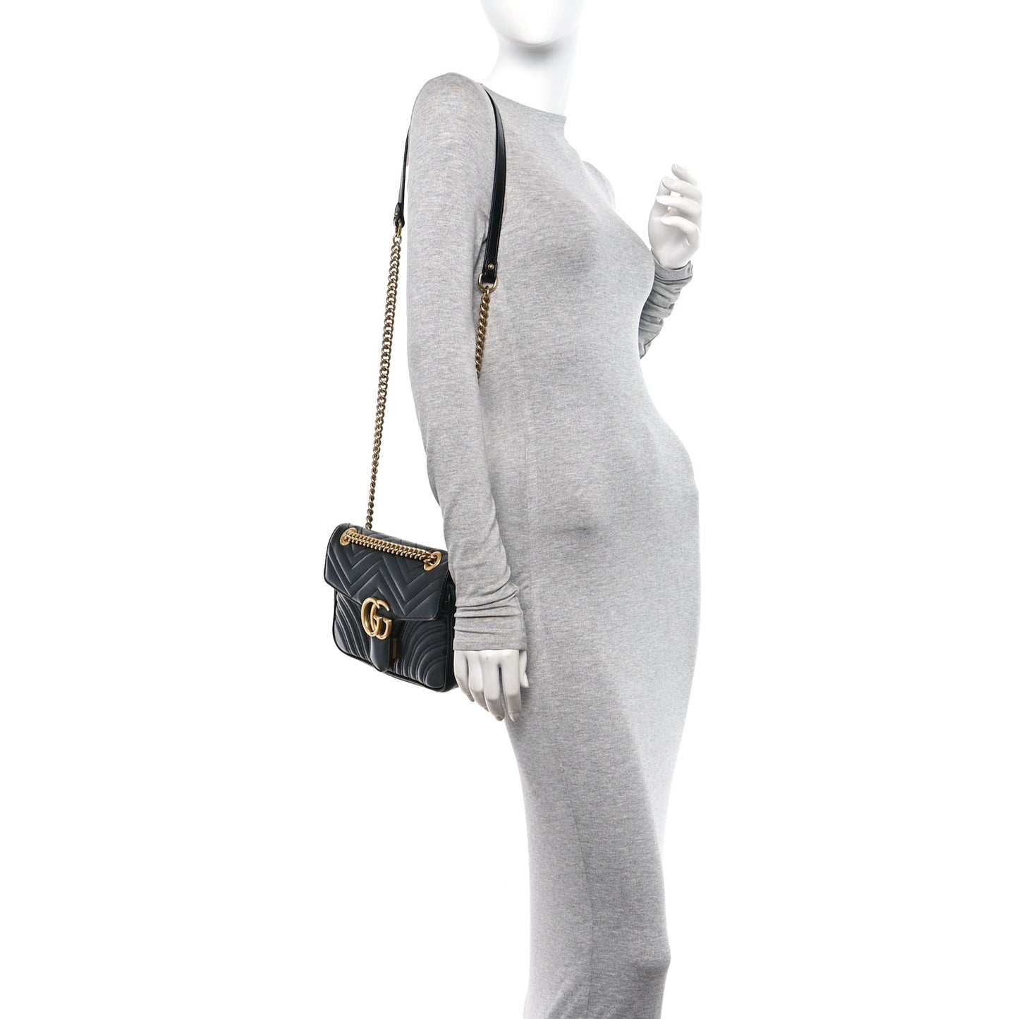 Calfskin Matelasse Small GG Marmont Shoulder Bag Black