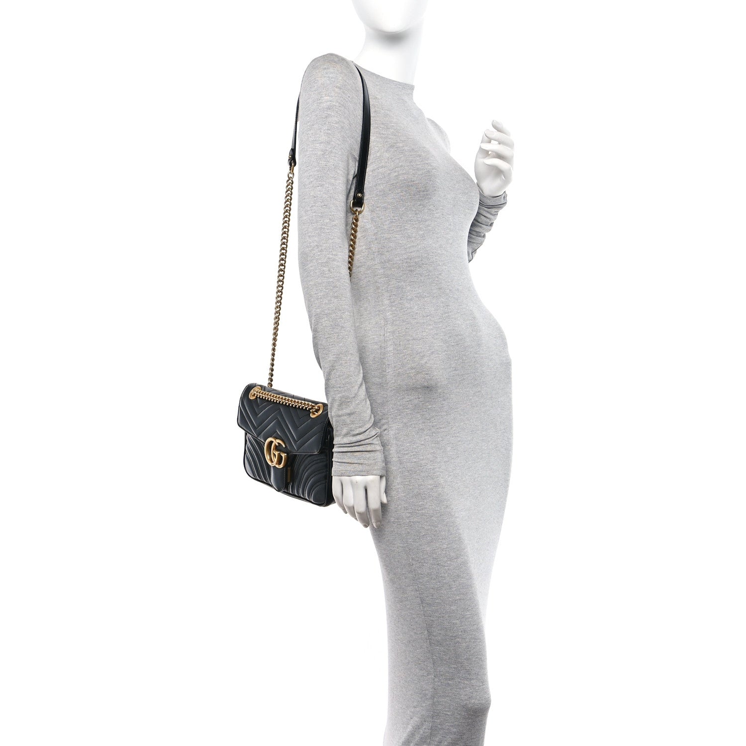 Gucci Calfskin Matelasse Small GG Marmont Shoulder Bag Black 2 of 10