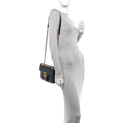 Gucci Calfskin Matelasse Small GG Marmont Shoulder Bag Black 2 of 10