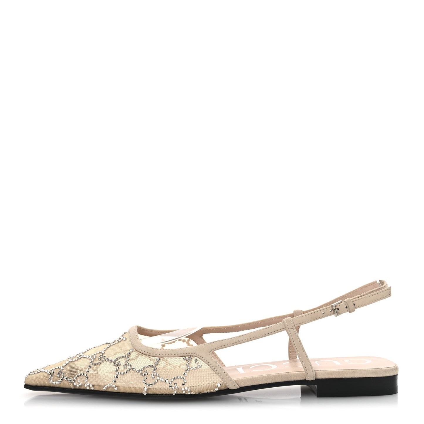 Suede Mesh Crystal GG Monogram Slingback Ballet Flats 38 Light Powder Skin Rose
