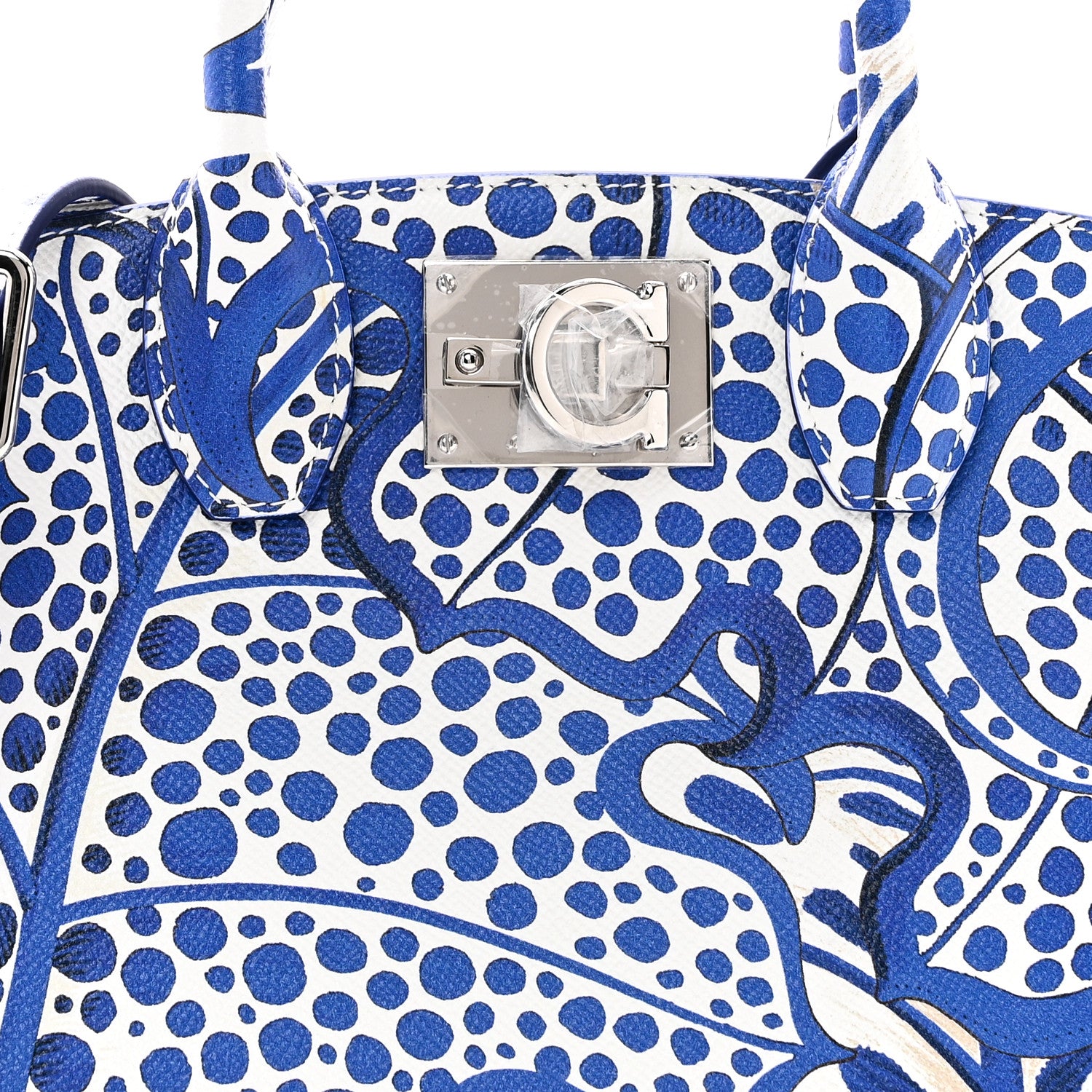 Salvatore Ferragamo Calfskin Foliage Print Small The Studio Bag White Blue 7 of 9