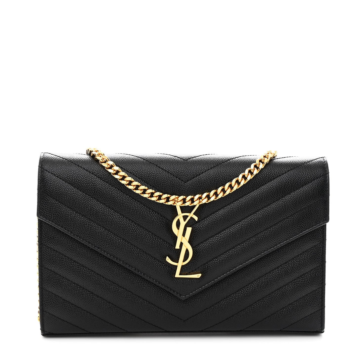 Grain De Poudre Matelasse Chevron Monogram Chain Wallet Black