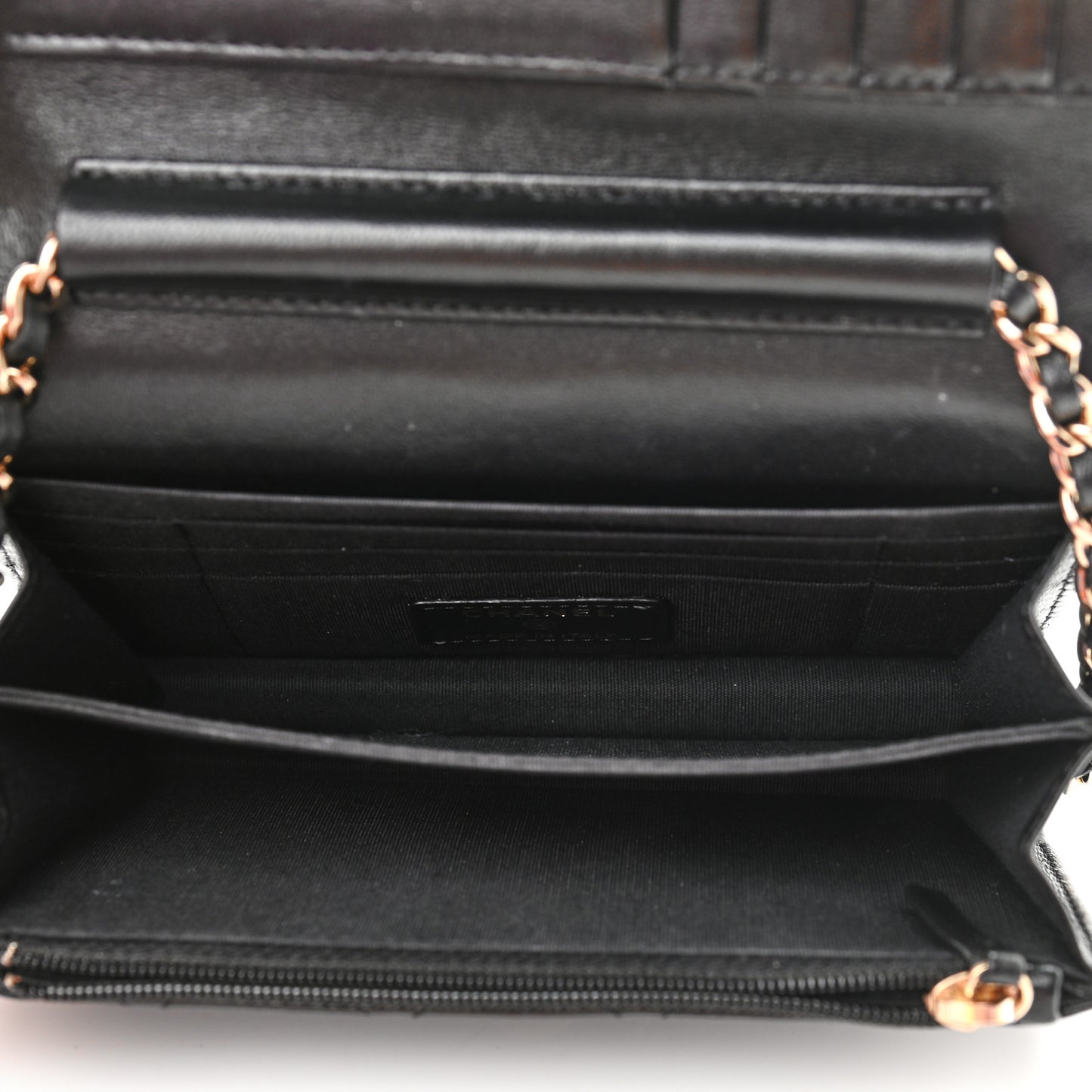 Lambskin Quilted Mini Camellia Bow Wallet On Chain WOC Black