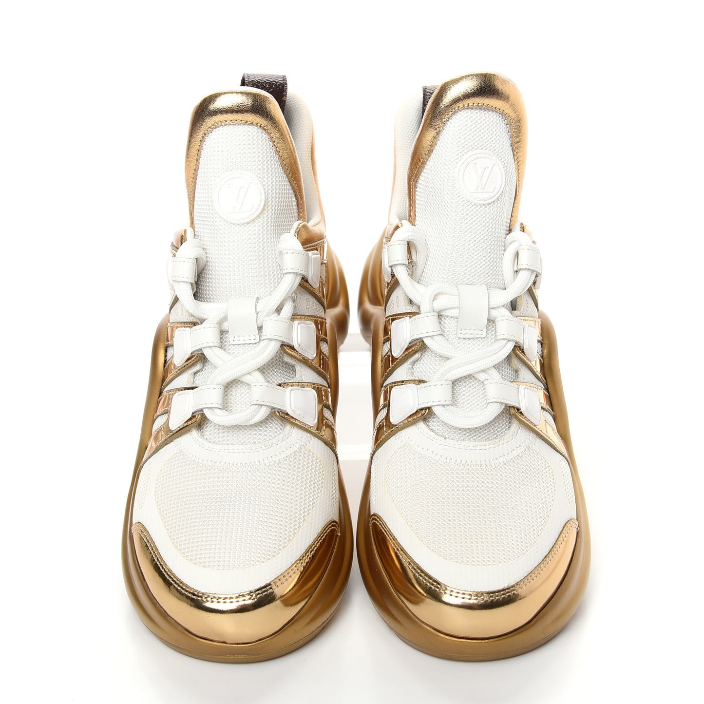Metallic Calfskin Technical Nylon LV Archlight Sneakers 38 White Gold