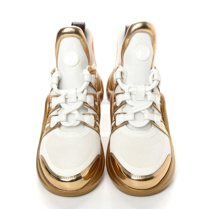 Louis Vuitton Metallic Calfskin Technical Nylon LV Archlight Sneakers 38 White Gold 7 of 11