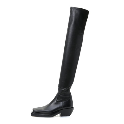 Bottega Veneta Calfskin Nappa Lean Over The Knee Boots 37.5 Black 1 of 12
