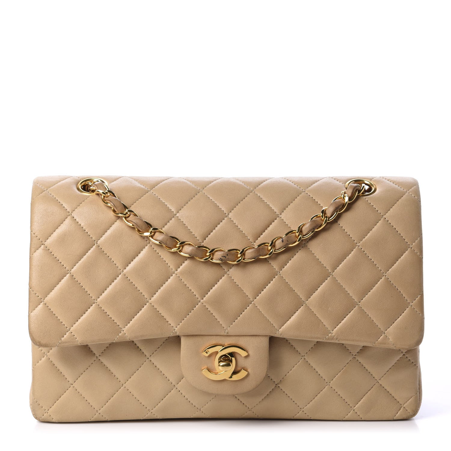 Chanel Lambskin Quilted Medium Double Flap Beige 1 of 13