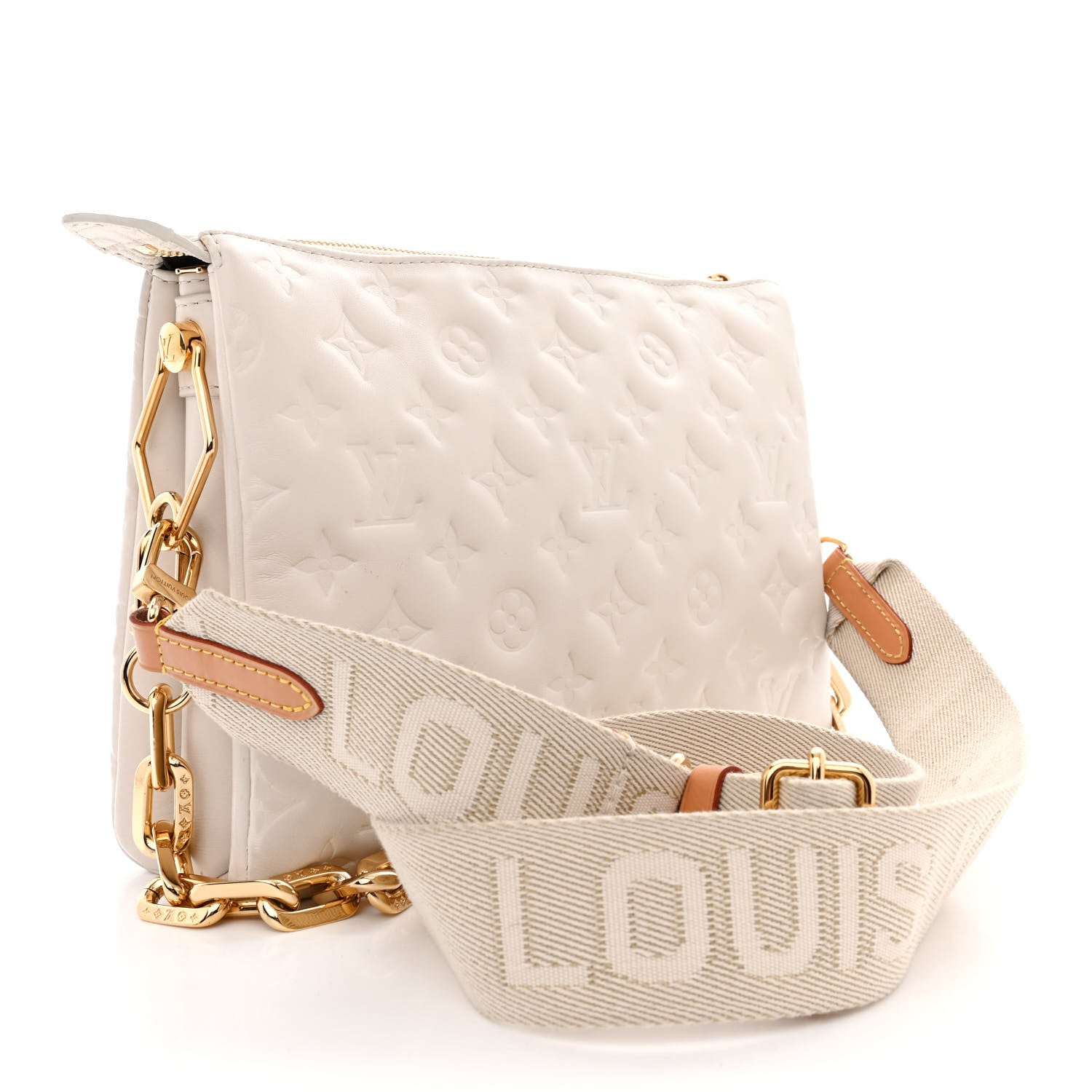 Louis Vuitton Lambskin Embossed Monogram Coussin PM Beige Cream 3 of 14