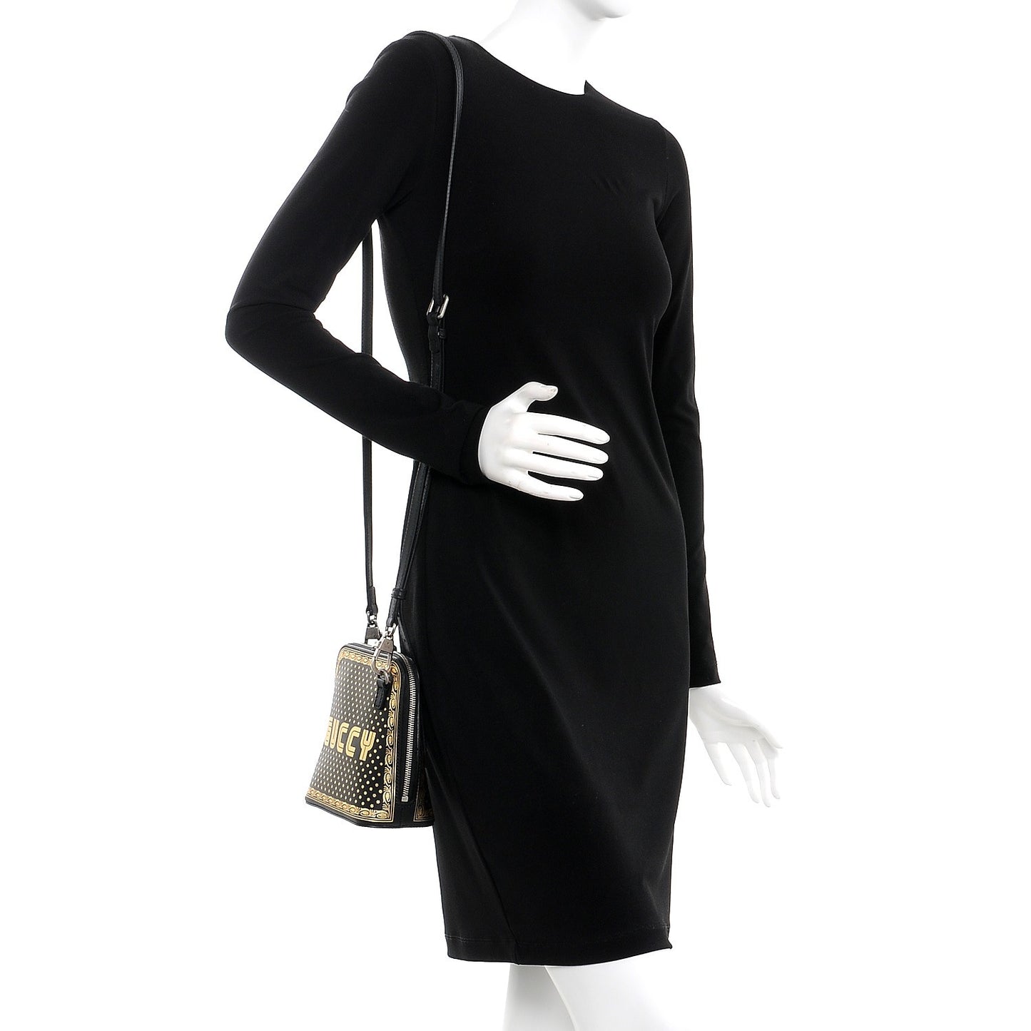 X SEGA Calfskin GUCCY Stars Mini Dome Shoulder Bag Black Gold