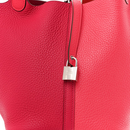 Hermes Taurillon Clemence Casaque Picotin Lock 22 MM Rose Extreme Rose Mexico Rouge De Coeur 8 of 11