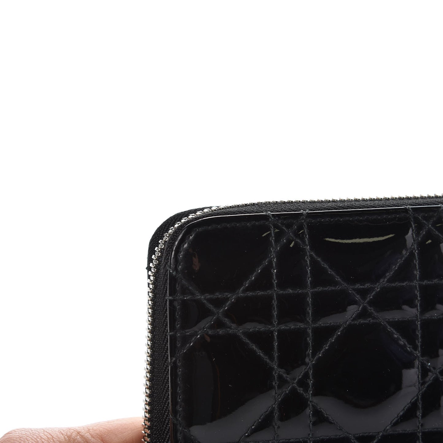Patent Cannage Lady Dior Continental Zip Wallet Black