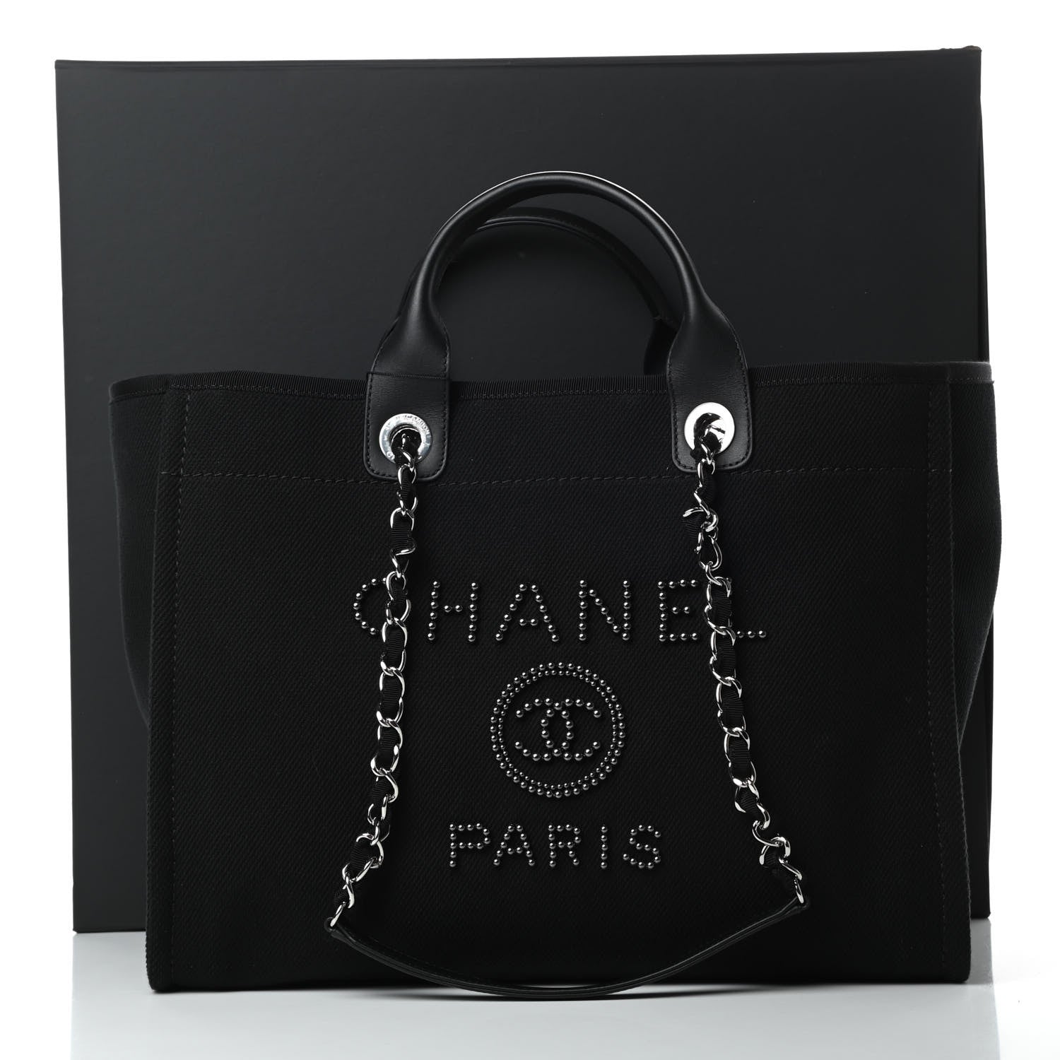 Chanel Canvas Pearl Medium Deauville Tote Black 11 of 11
