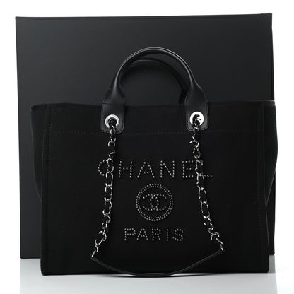 Chanel Canvas Pearl Medium Deauville Tote Black 11 of 11