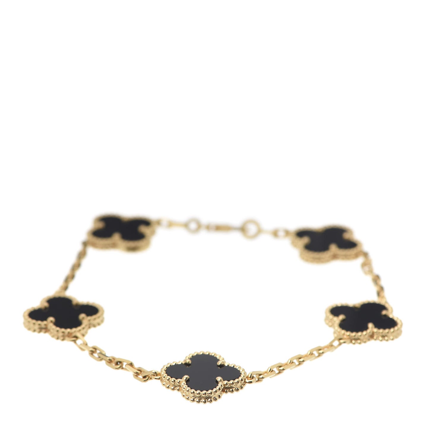 18K Yellow Gold Black Onyx 5 Motifs Vintage Alhambra Bracelet