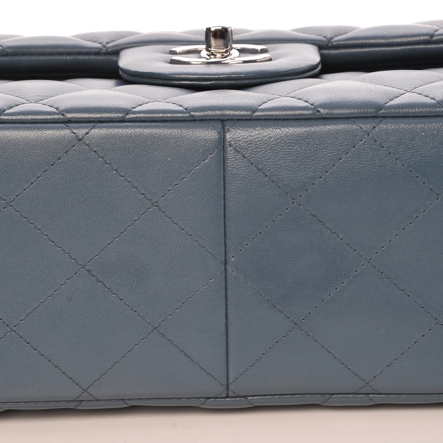 Lambskin Quilted Jumbo Double Flap Light Blue
