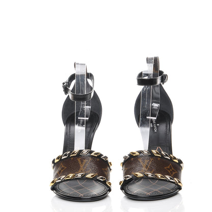 Louis Vuitton Calfskin Monogram Eldorado Heeled Sandals 37 Black 2 of 8
