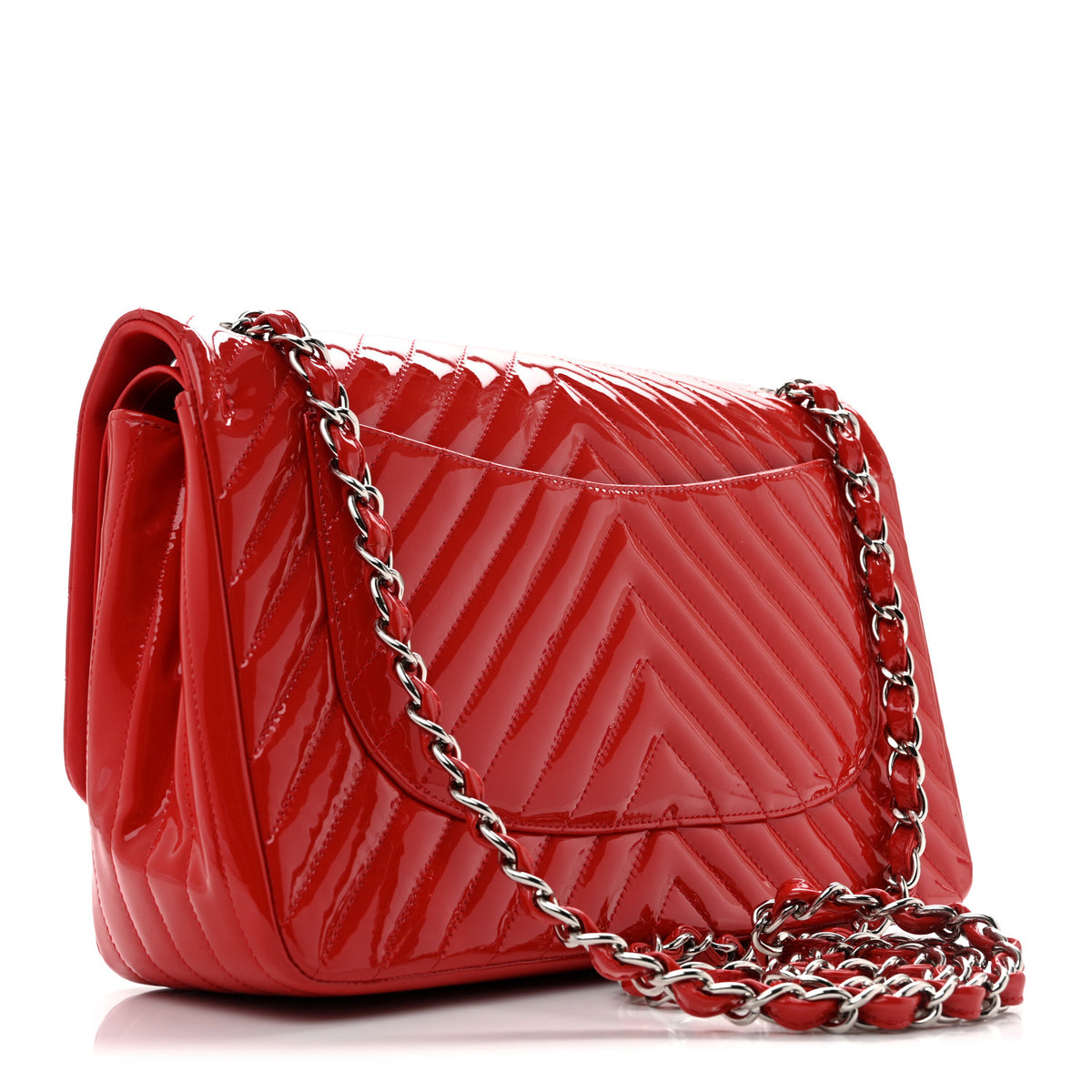 Patent Chevron Quilted Jumbo Double Flap Red