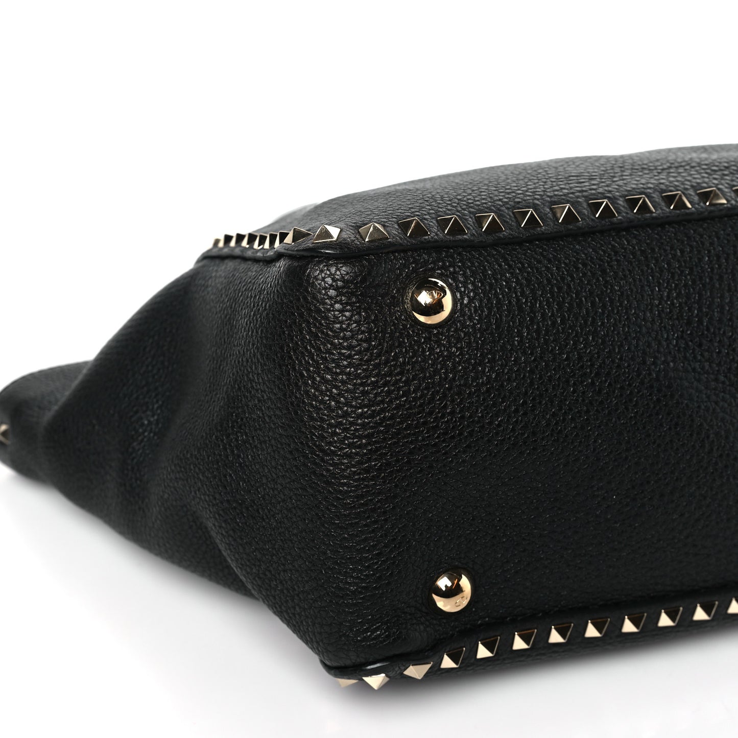 Pebbled Calfskin Small Rockstud Tote Black