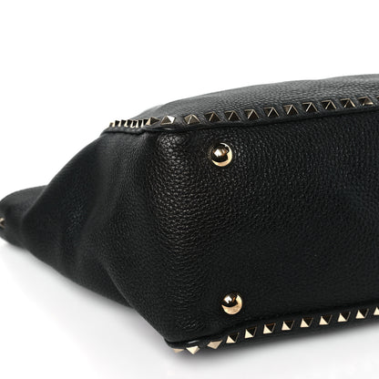 Valentino Garavani Pebbled Calfskin Small Rockstud Tote Black 7 of 8