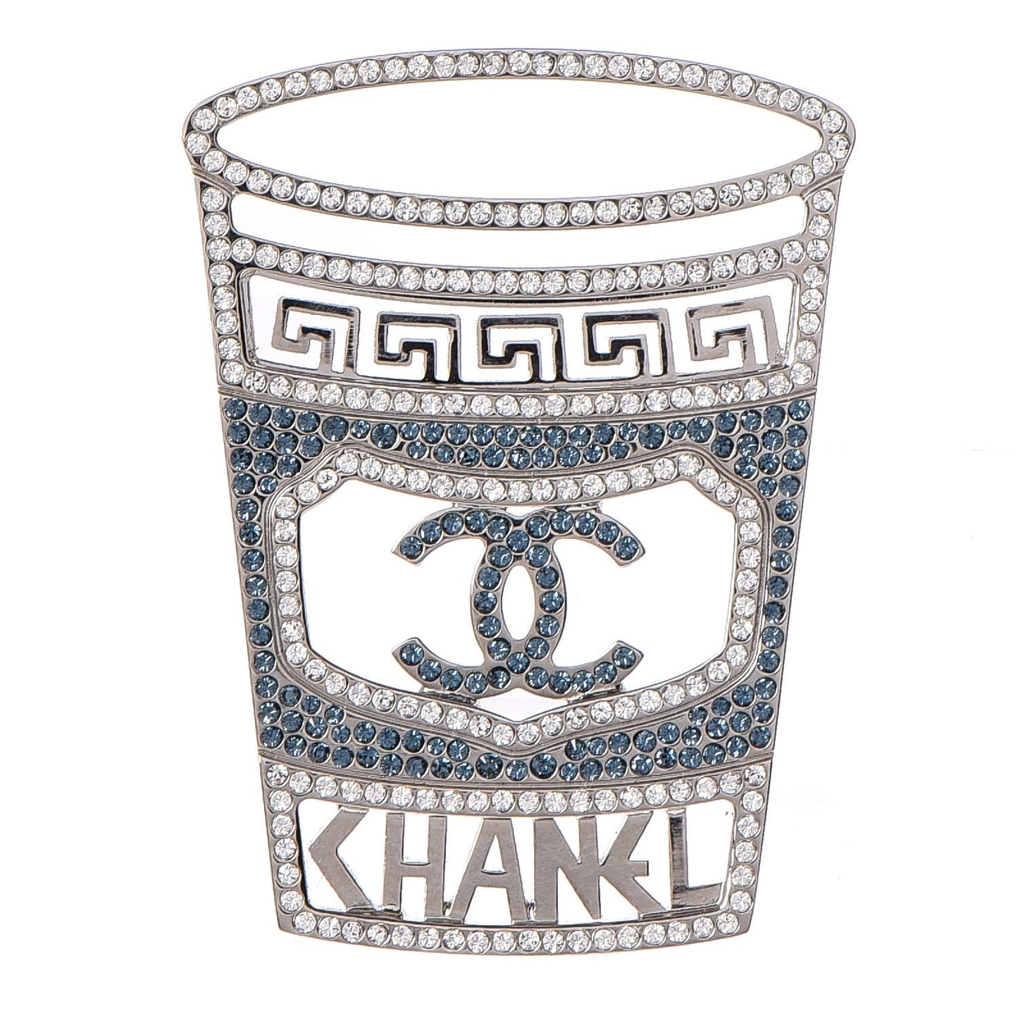 Crystal CC Greek Cup Brooch Silver Blue