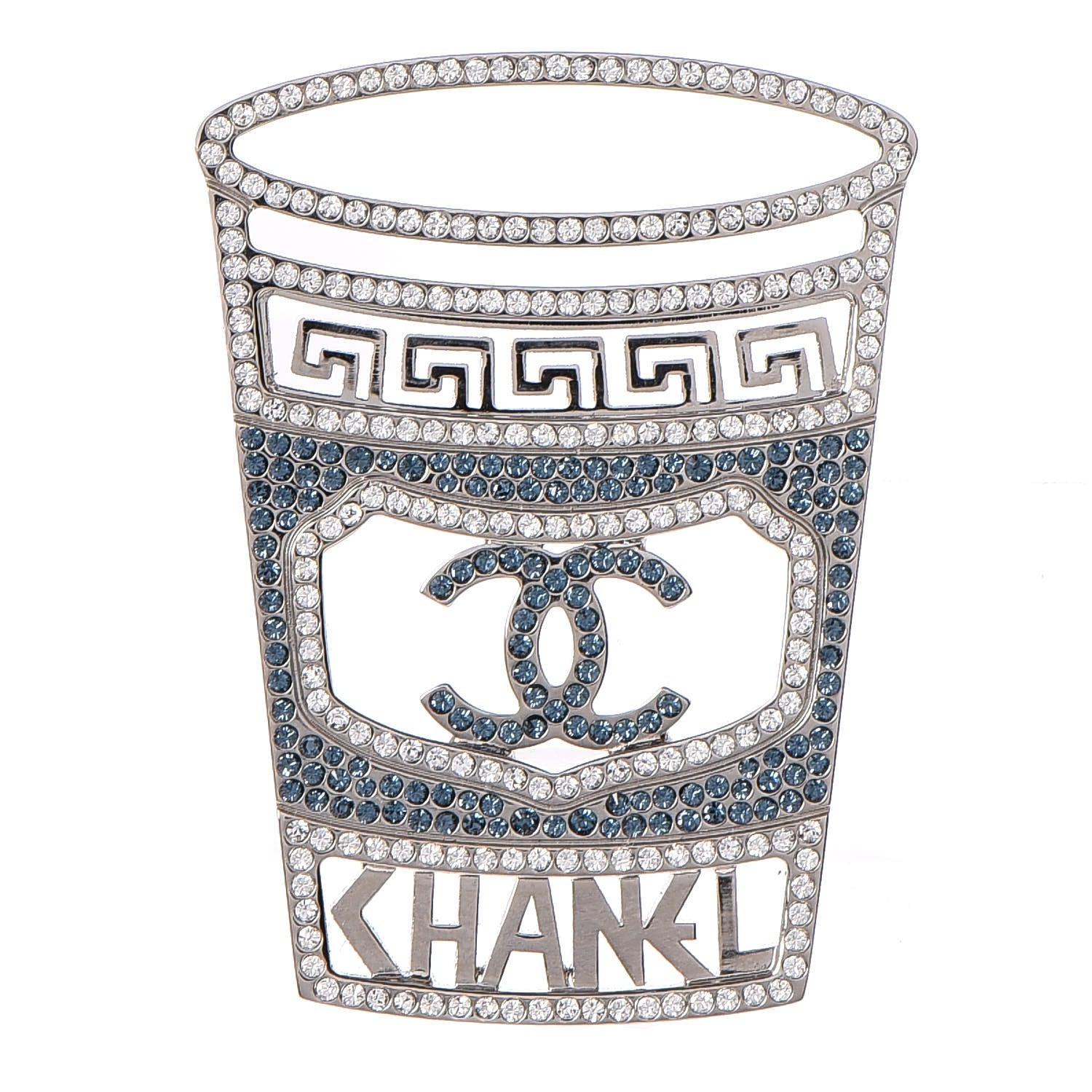 Chanel Crystal CC Greek Cup Brooch Silver Blue 1 of 5