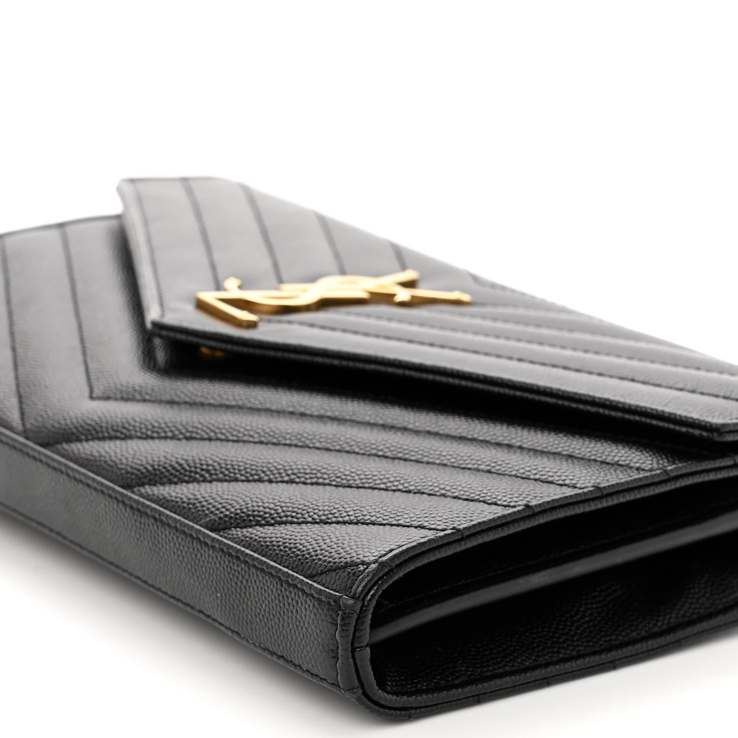 Saint Laurent Grain De Poudre Matelasse Chevron Monogram Chain Wallet Black 10 of 10