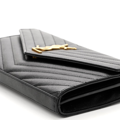 Saint Laurent Grain De Poudre Matelasse Chevron Monogram Chain Wallet Black 10 of 10