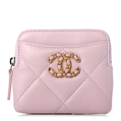 Chanel Quilted Chanel 19 Zip Card Holder Wallet Light Pink 1 of 9