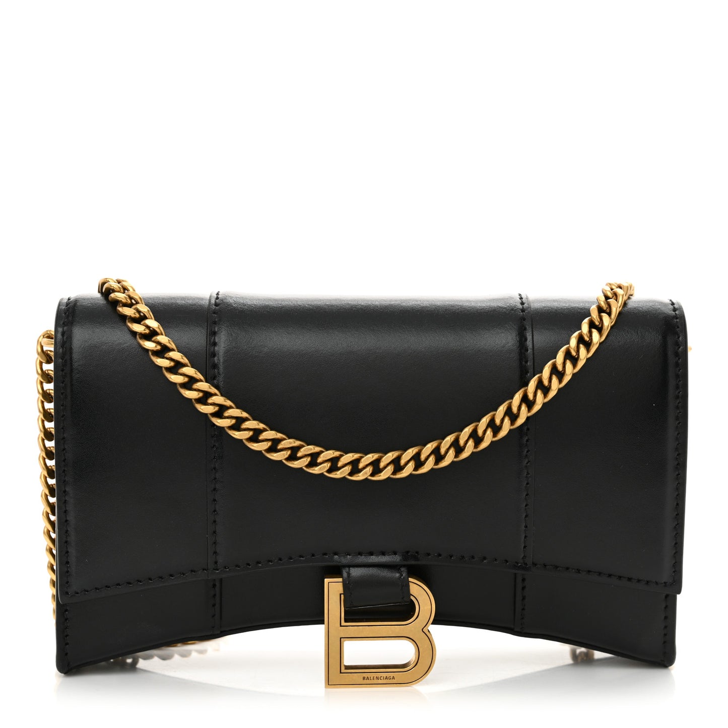 Shiny Box Calfskin Hourglass Chain Bag Black