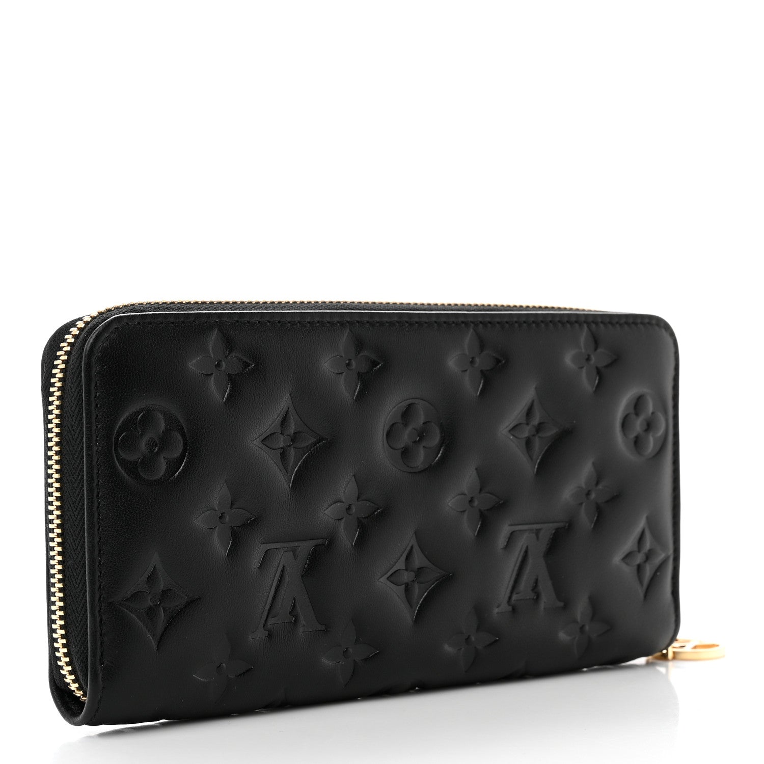 Louis Vuitton Lambskin Embossed Monogram Coussin Zippy Wallet Black 3 of 6