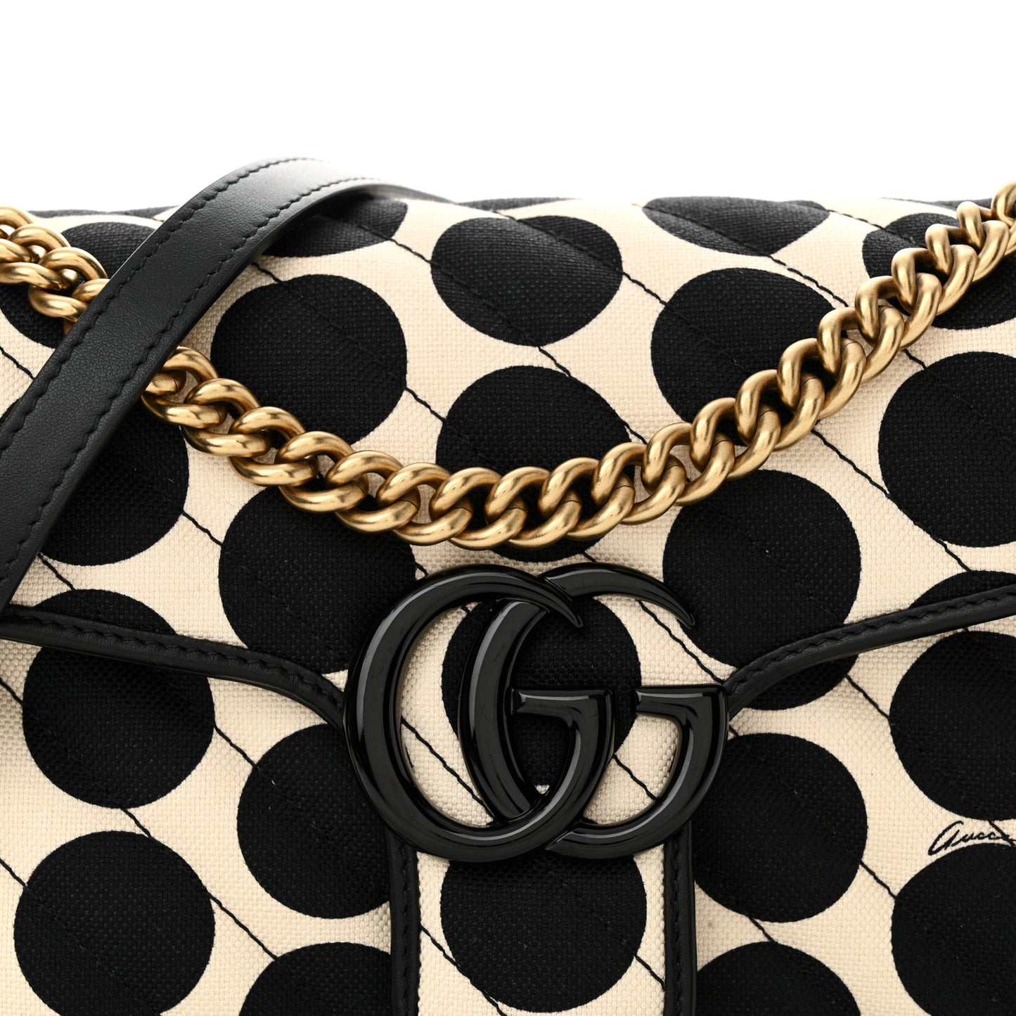 Canvas Matelasse Diagonal Polka Dot Small GG Marmont Shoulder Bag Black White