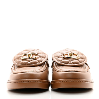 Chanel Shiny Crumpled Lambskin Quilted CC Turnlock Moccasins 38.5 Dark Beige 2 of 11