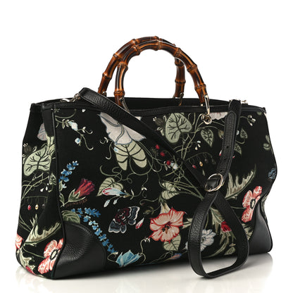 Gucci Canvas Cellarius Calfskin Flora Knight Large Bamboo Shopper Tote Black 2 of 10