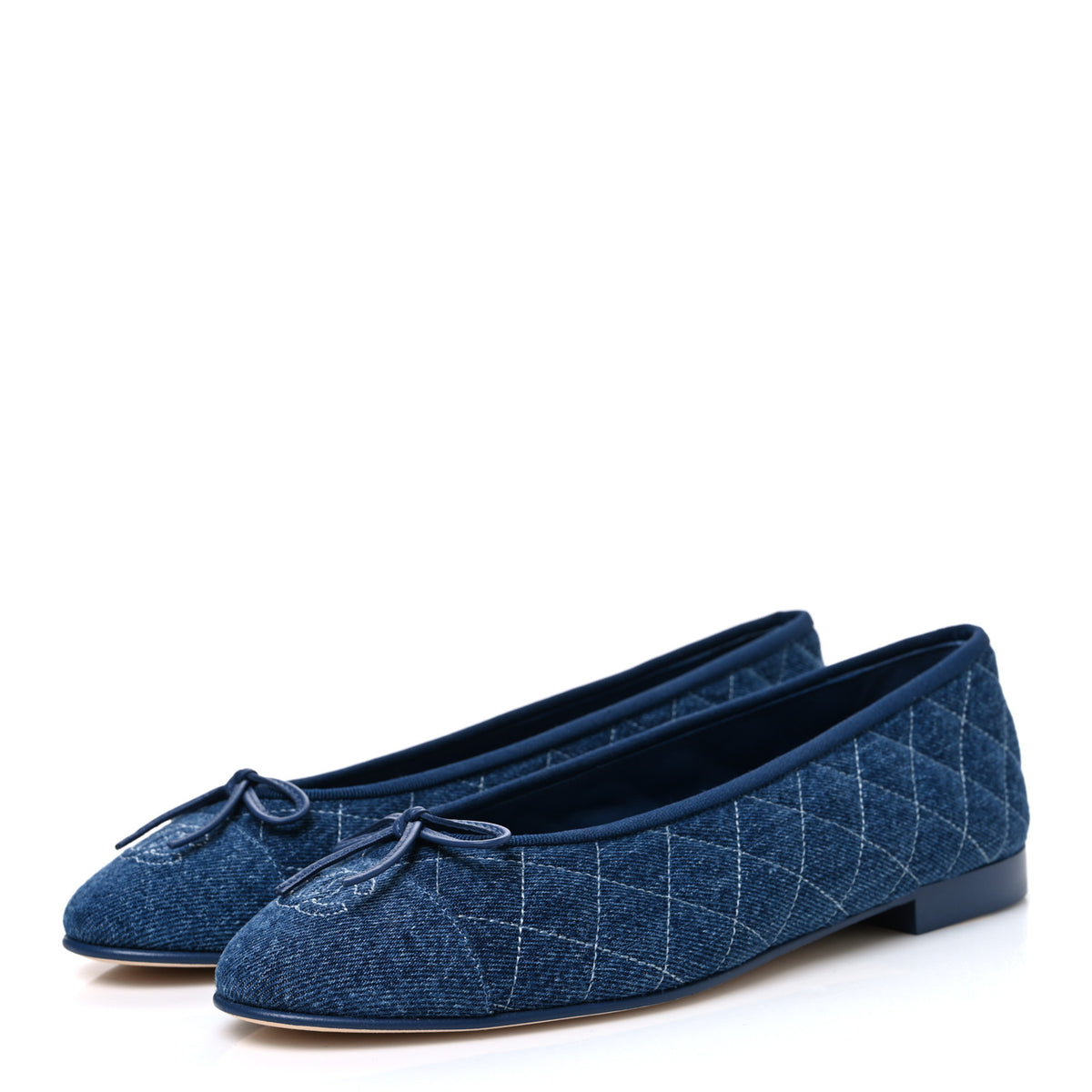 Washed Denim Quilted Cap Toe CC Ballerina Flats 41 Blue