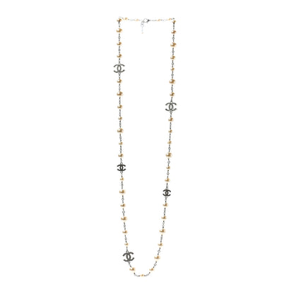 Chanel Crystal Pearl CC Long Necklace Silver 3 of 5